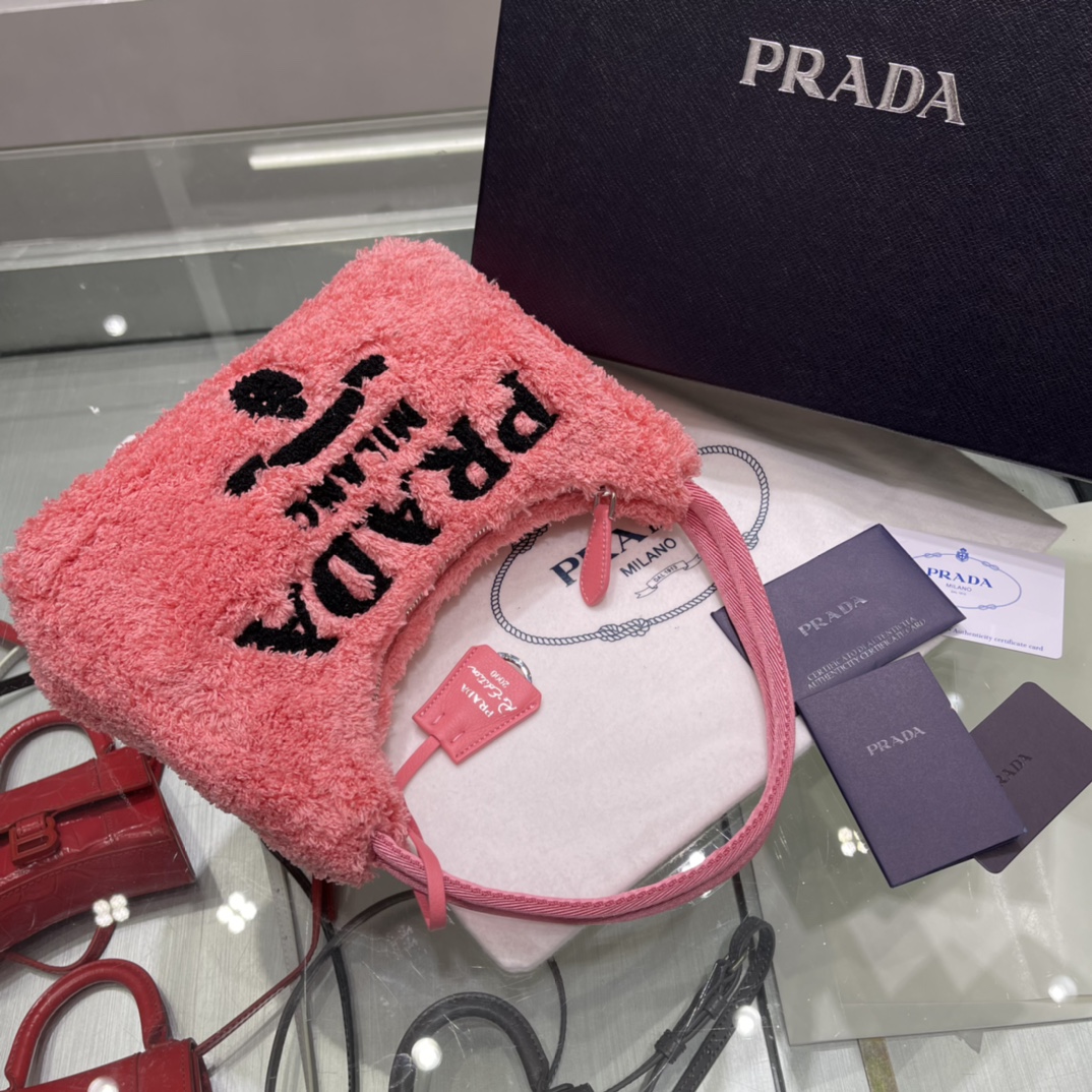 Prada Mini Re Edition 2000 Terry Hobo Bag Handbag Petal Pink/Black 1NE515